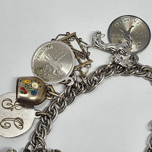 Sterling Silver Antique Vintage Charm Bracelet - Picture 5 of 8